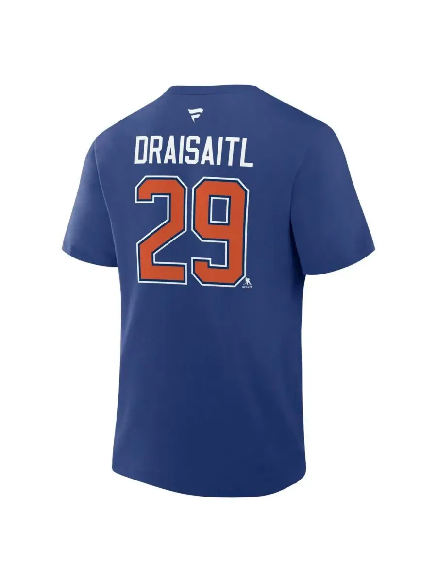 Мужская футболка Leon Draisaitl Royal Edmonton Oilers Authentic Stack с именем и номером Fanatics — изображение 2 из 2