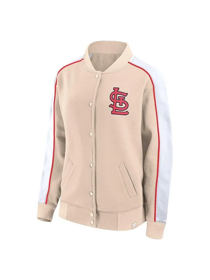 Женская фирменная светло-коричневая куртка на кнопках St. Louis Cardinals Luxe Lounge Fanatics — изображение 2 из 2, бежевый