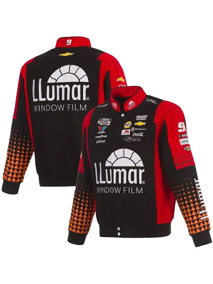 Мужская униформа-куртка Chase Elliott на молнии, черно-красная, из твила JH Design