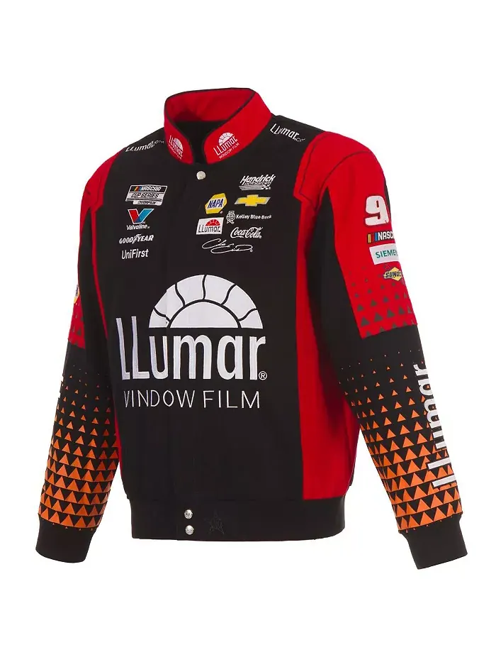 Мужская униформа-куртка Chase Elliott на молнии, черно-красная, из твила JH Design — изображение 2 из 5