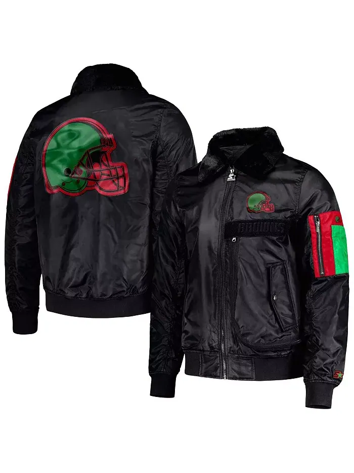 Мужская куртка x Ty Mopkins Cleveland Browns Black History Month на молнии, атласная, черная Starter