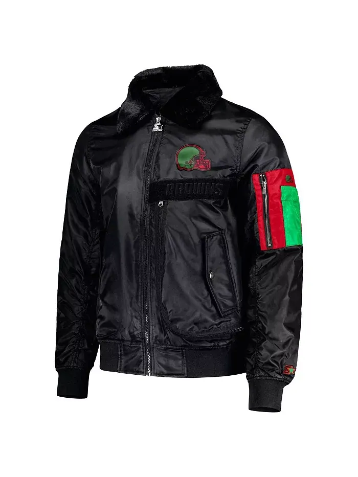 Мужская куртка x Ty Mopkins Cleveland Browns Black History Month на молнии, атласная, черная Starter — изображение 3 из 4