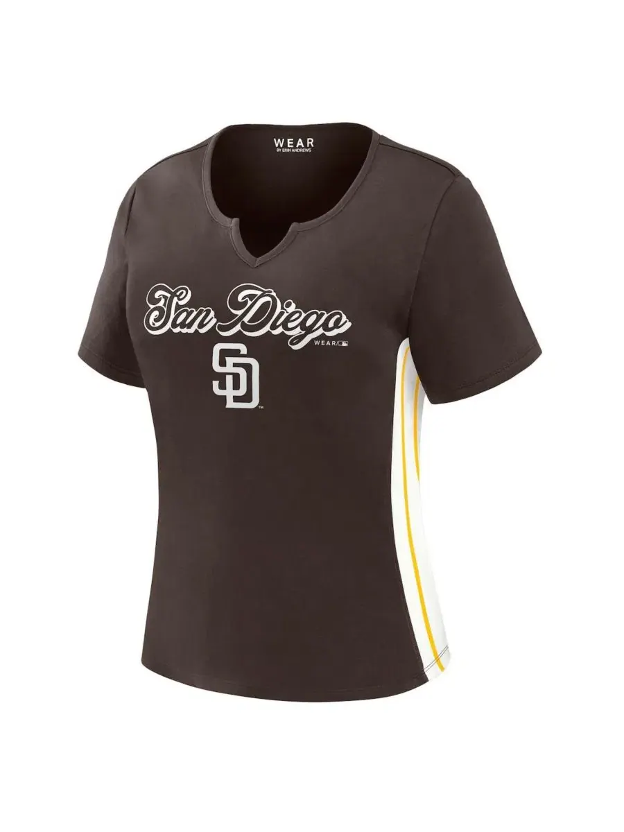 Футболка женская с V-образным вырезом и принтом San Diego Padres WEAR by Erin Andrews — изображение 2 из 7, коричневый