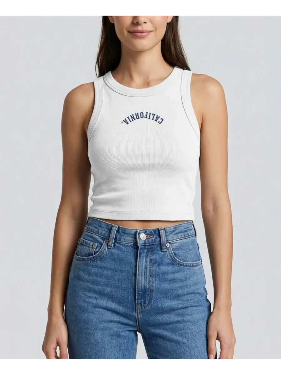 Майка-топ с принтом Upside Down Embroidery Ribbed Cropped Uscape Apparel