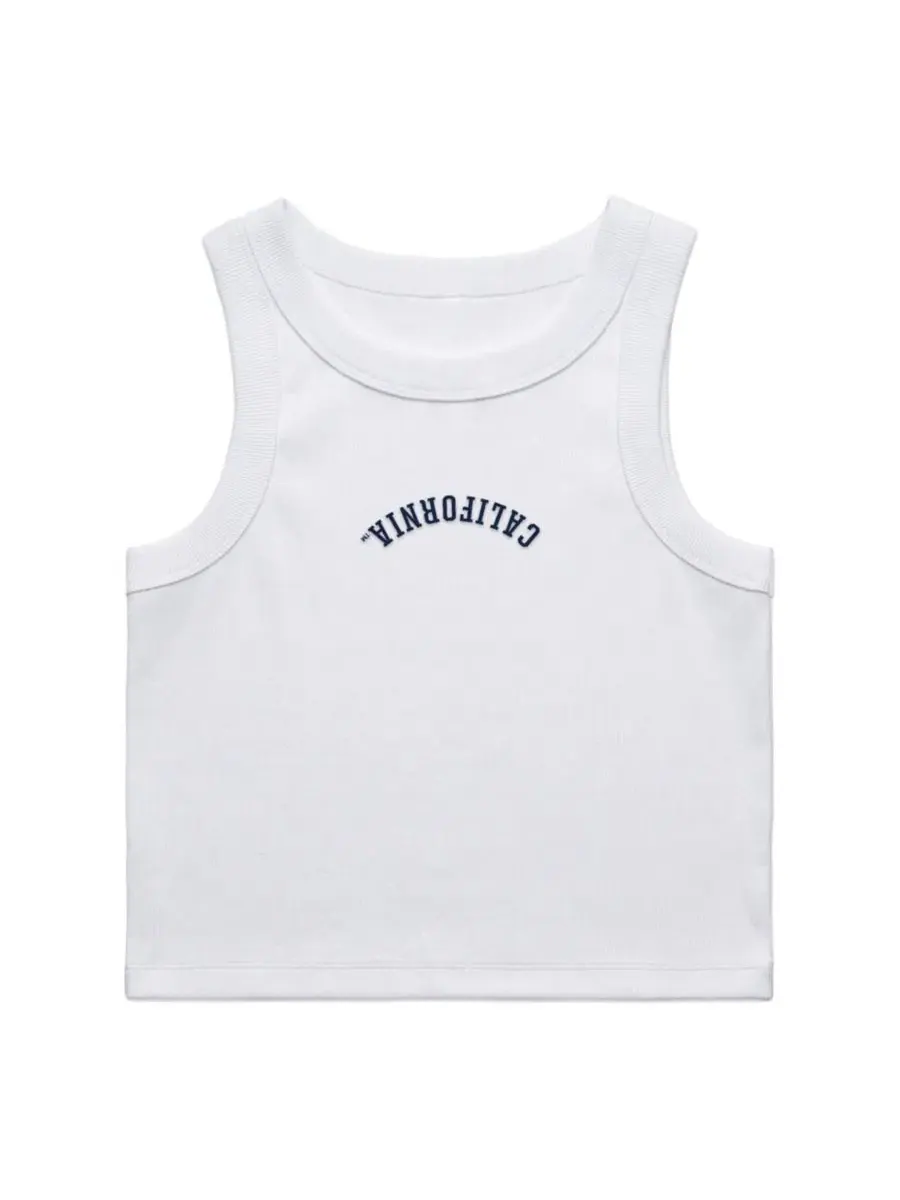 Майка-топ с принтом Upside Down Embroidery Ribbed Cropped Uscape Apparel — изображение 2 из 2, белый