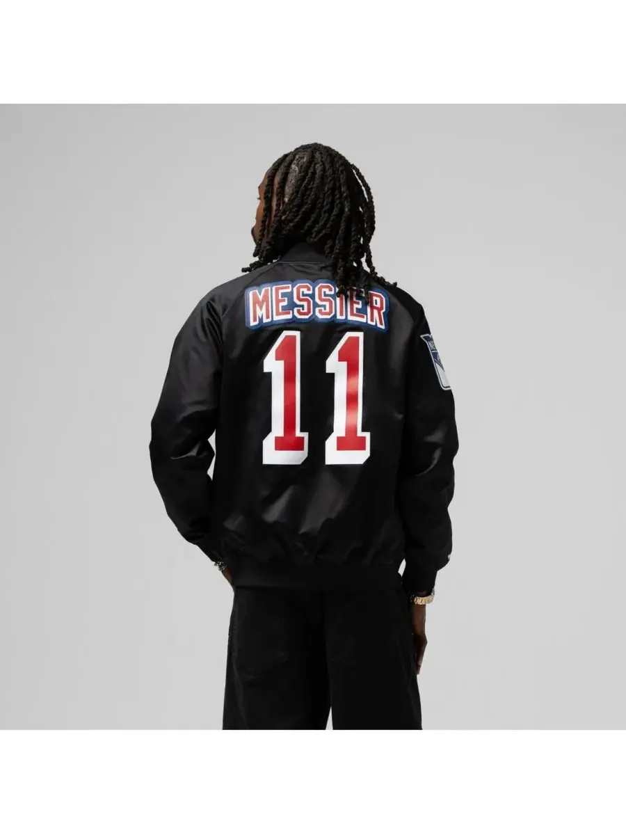 Mitchell & Ness Мужская и женская черная атласная куртка Mark Messier New York Rangers Maxxed Out — изображение 2 из 5