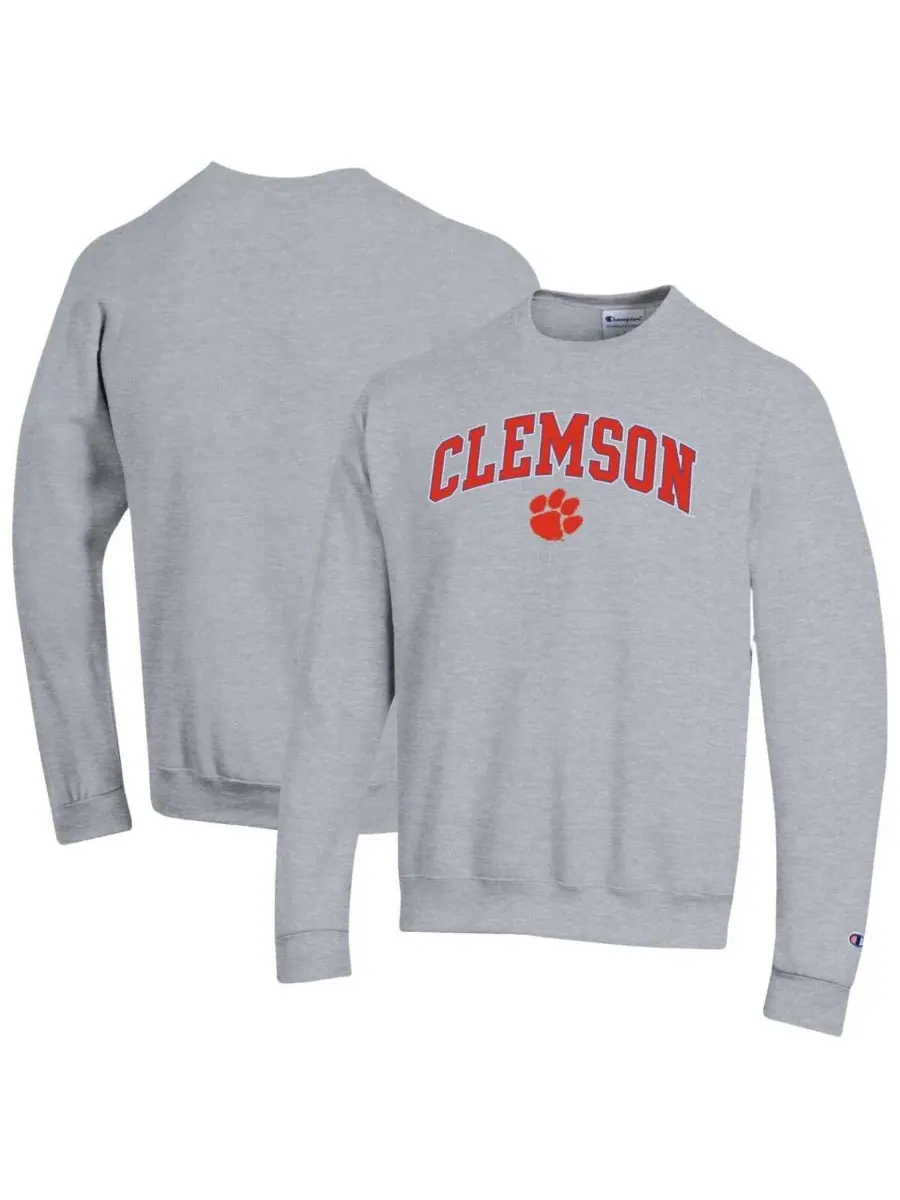 Champion Мужская толстовка-пуловер серого цвета с логотипом Clemson Tigers в виде арки