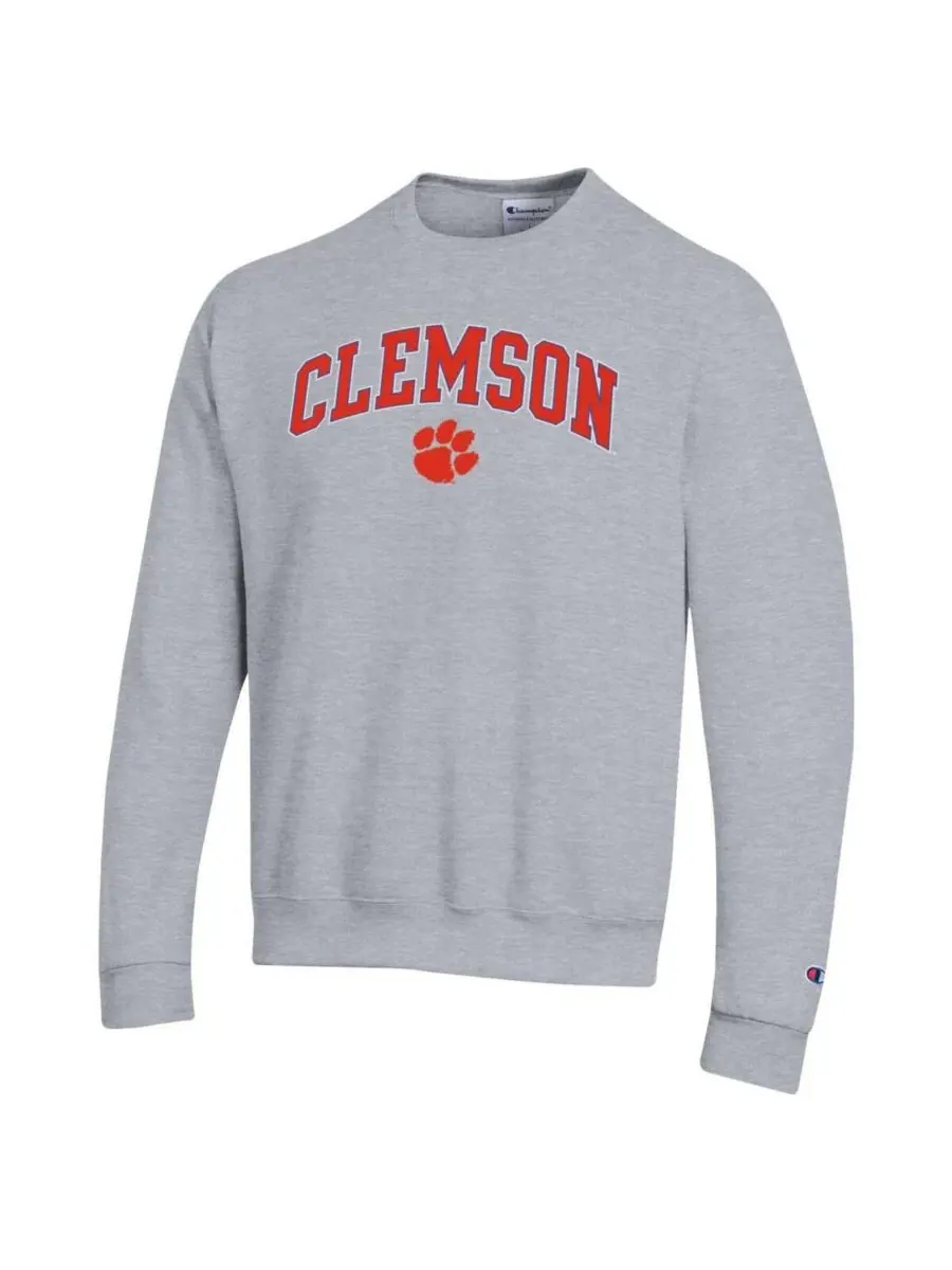 Champion Мужская толстовка-пуловер серого цвета с логотипом Clemson Tigers в виде арки — изображение 2 из 3, серый