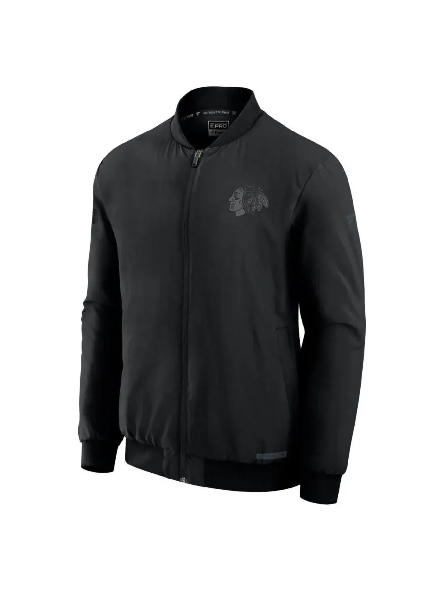 Fanatics Мужская черная куртка-бомбер Chicago Blackhawks Authentic Pro Road на молнии — изображение 3 из 3, черный