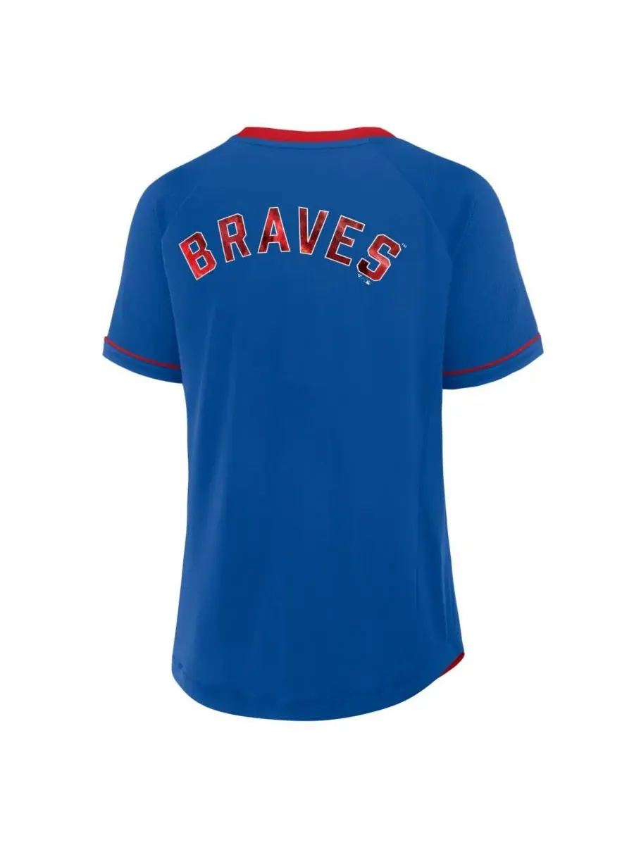 Женская футболка Royal Atlanta Braves Cooperstown Collection League Diva с V-образным вырезом и — изображение 2 из 3