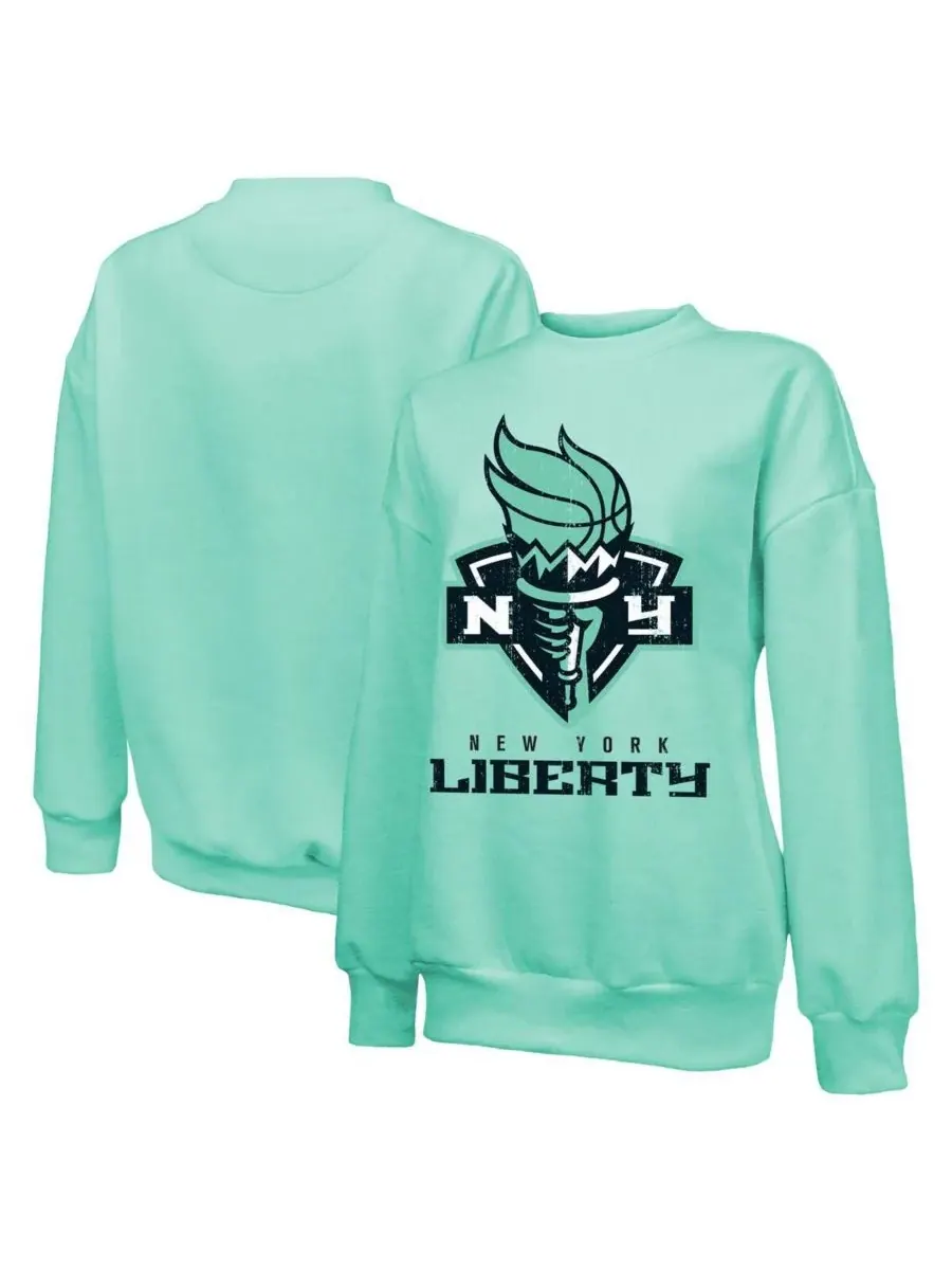 Majestic Женская мятная толстовка-пуловер с логотипом New York Liberty, приспущенными плечами, из