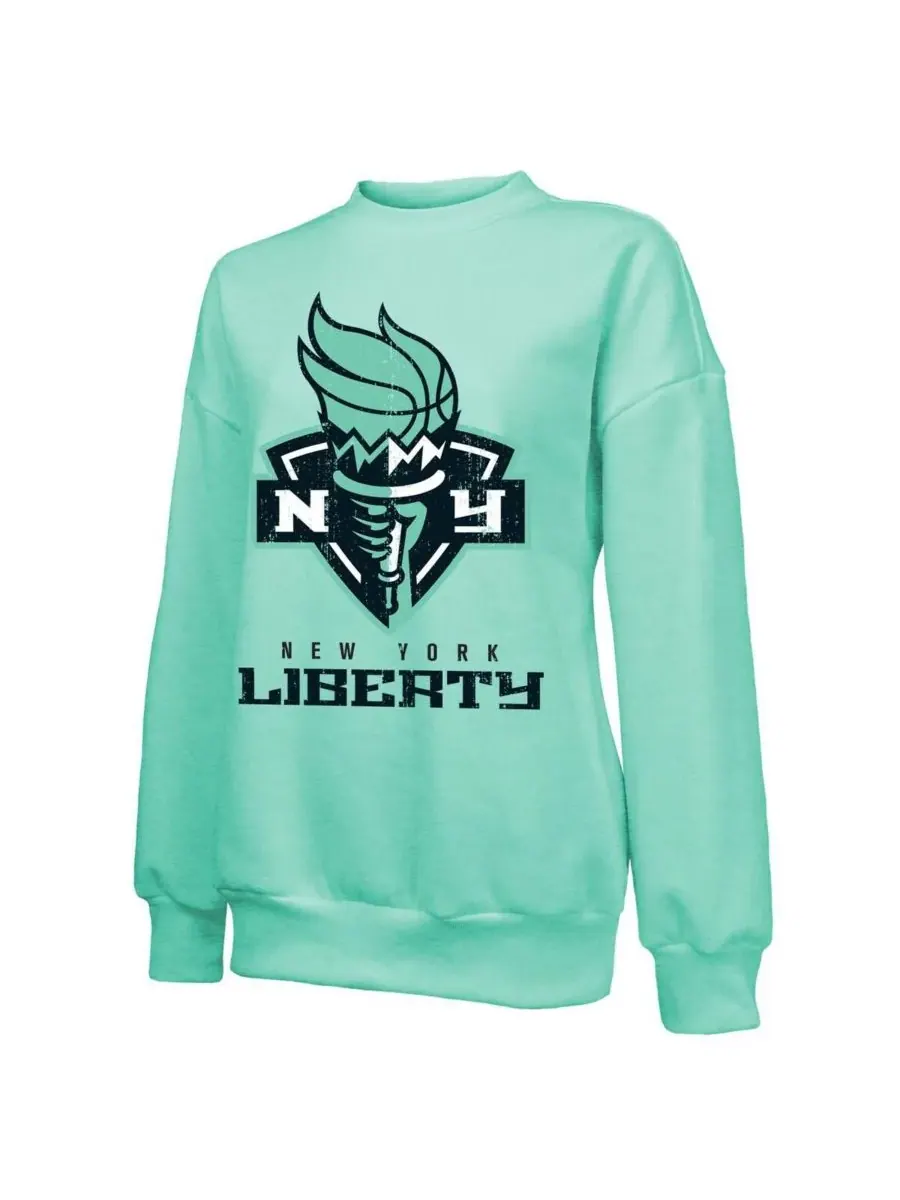 Majestic Женская мятная толстовка-пуловер с логотипом New York Liberty, приспущенными плечами, из — изображение 3 из 3, мята