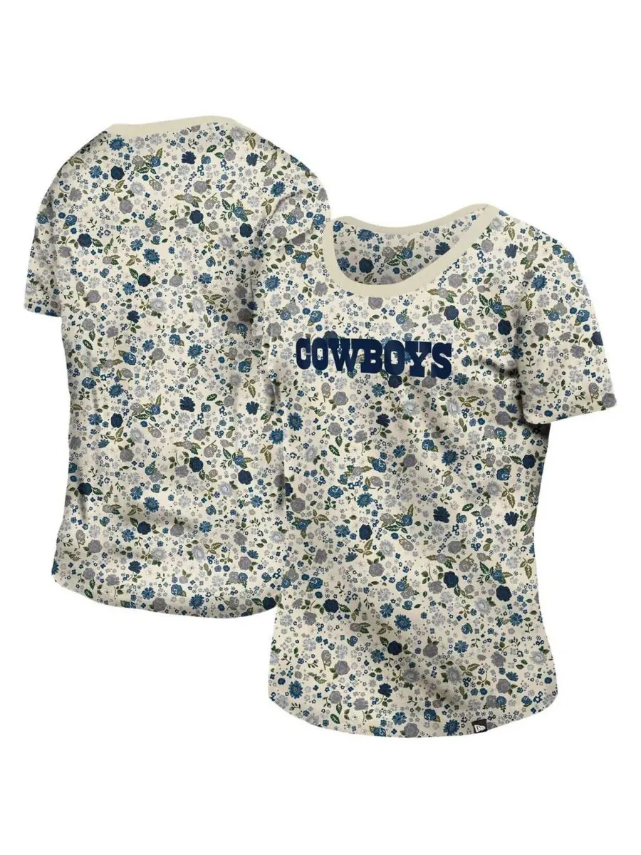New Era Женская кремовая футболка с цветочным принтом в стиле Dallas Cowboys Glam Game
