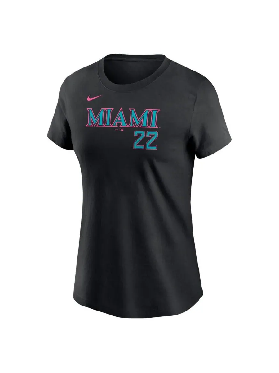 Nike Женская футболка Sandy Alcantara Black Miami Marlins 2025 City Connect Fuse с номером игрока — изображение 2 из 3
