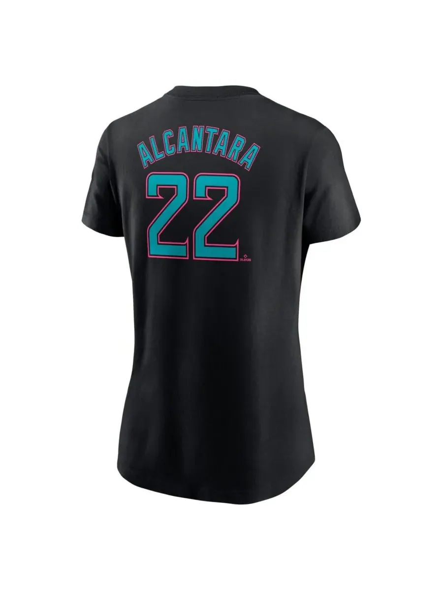 Nike Женская футболка Sandy Alcantara Black Miami Marlins 2025 City Connect Fuse с номером игрока — изображение 3 из 3