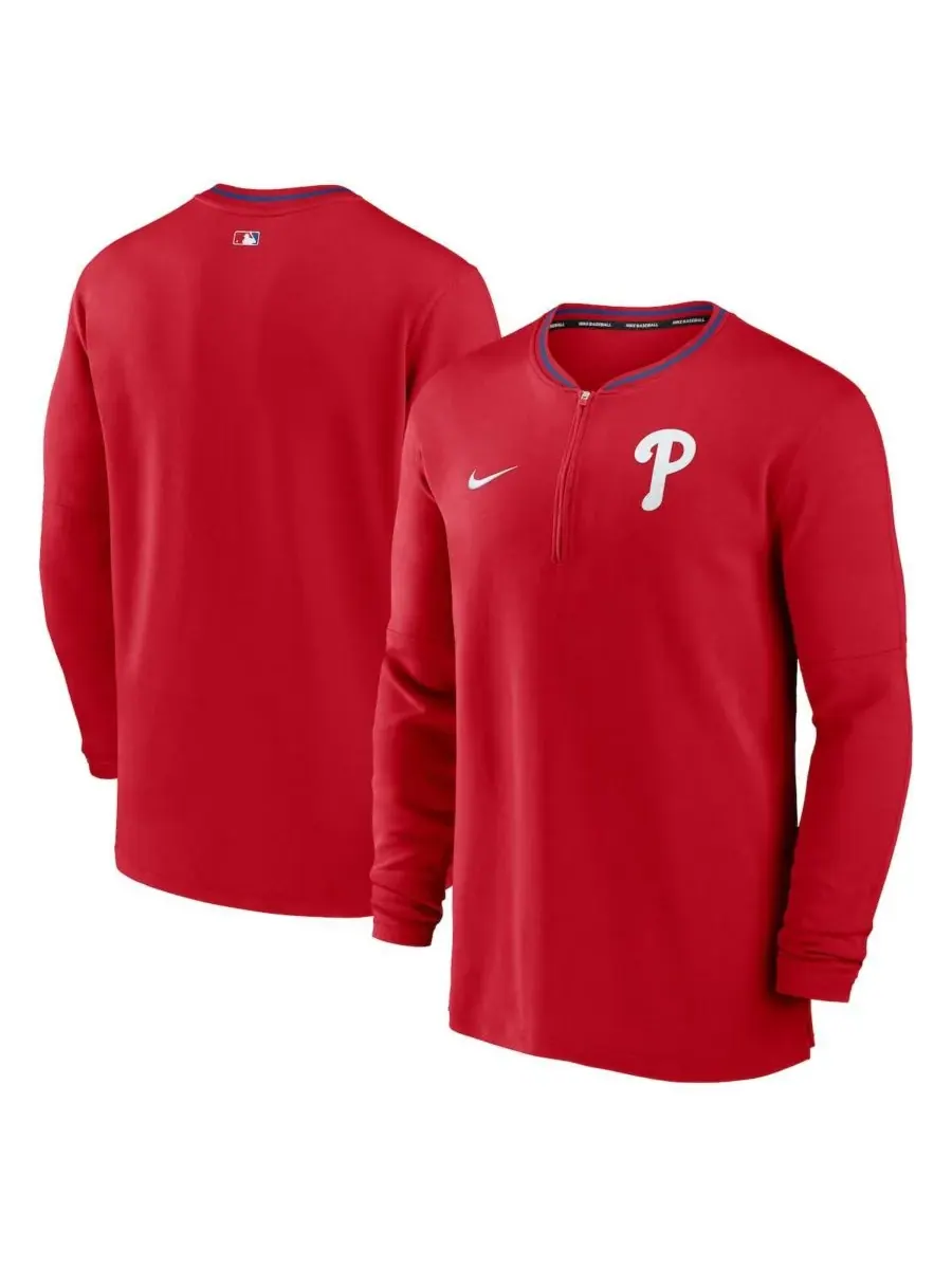 Nike Мужская красная футболка Philadelphia Phillies из аутентичной коллекции с половинной молнией