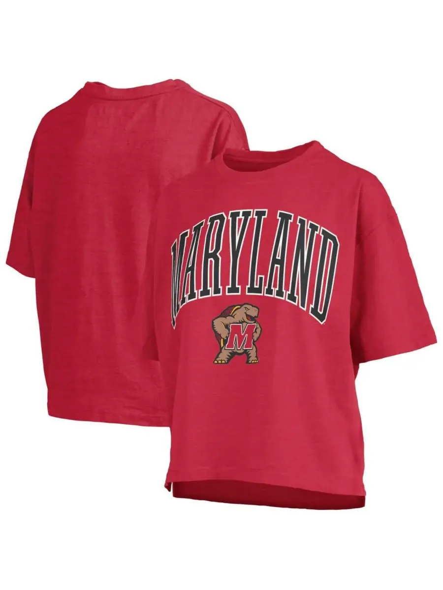 Pressbox Женская красная футболка Maryland Terrapins Nelson Arch Over Logo Waist Length Oversized