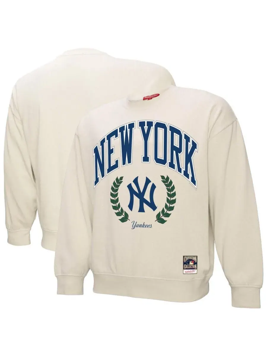 Mitchell & Ness Женская кремовая толстовка-пуловер New York Yankees Cooperstown Collection Laurel