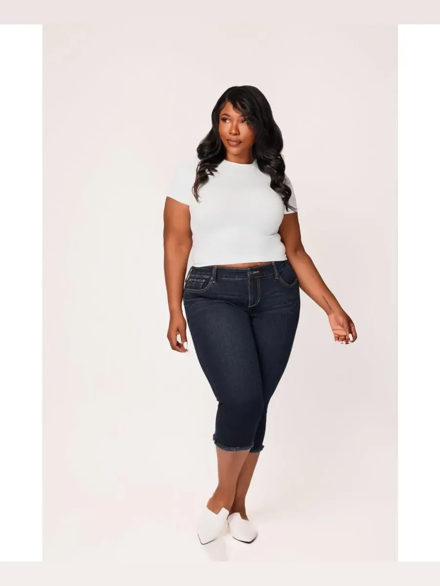 Укороченные джинсы больших размеров с бахромой SLINK Jeans, Baylor
