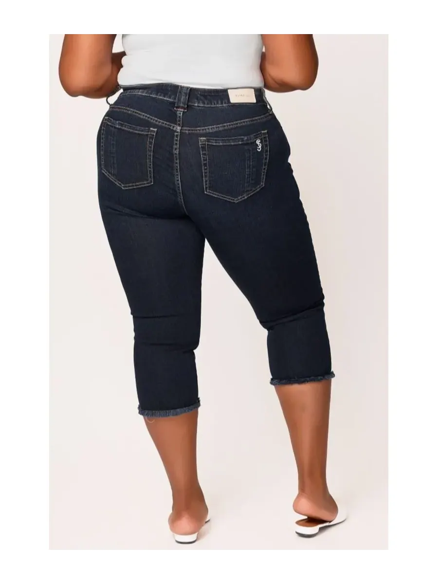 Укороченные джинсы больших размеров с бахромой SLINK Jeans, Baylor — изображение 2 из 3
