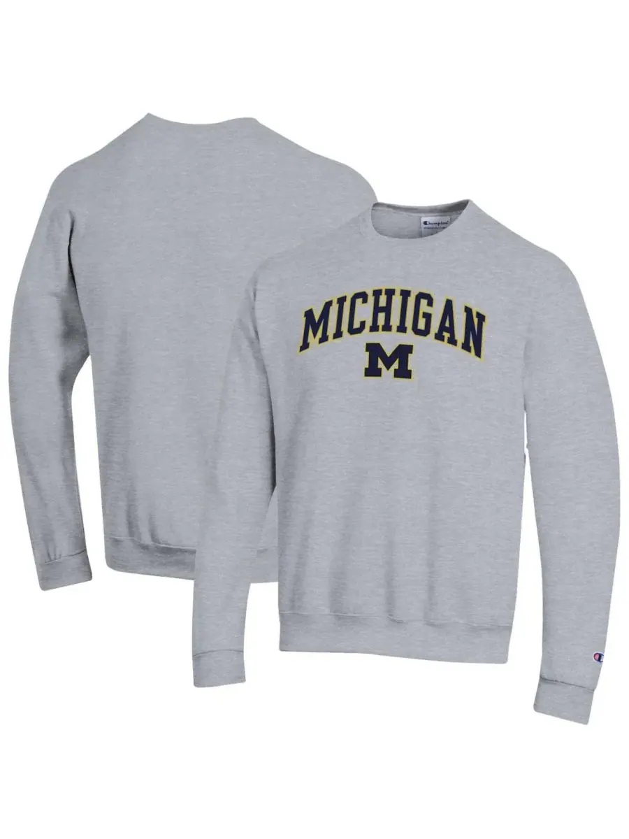 Champion Мужская толстовка-пуловер серого цвета с логотипом команды Michigan Wolverines в виде арки