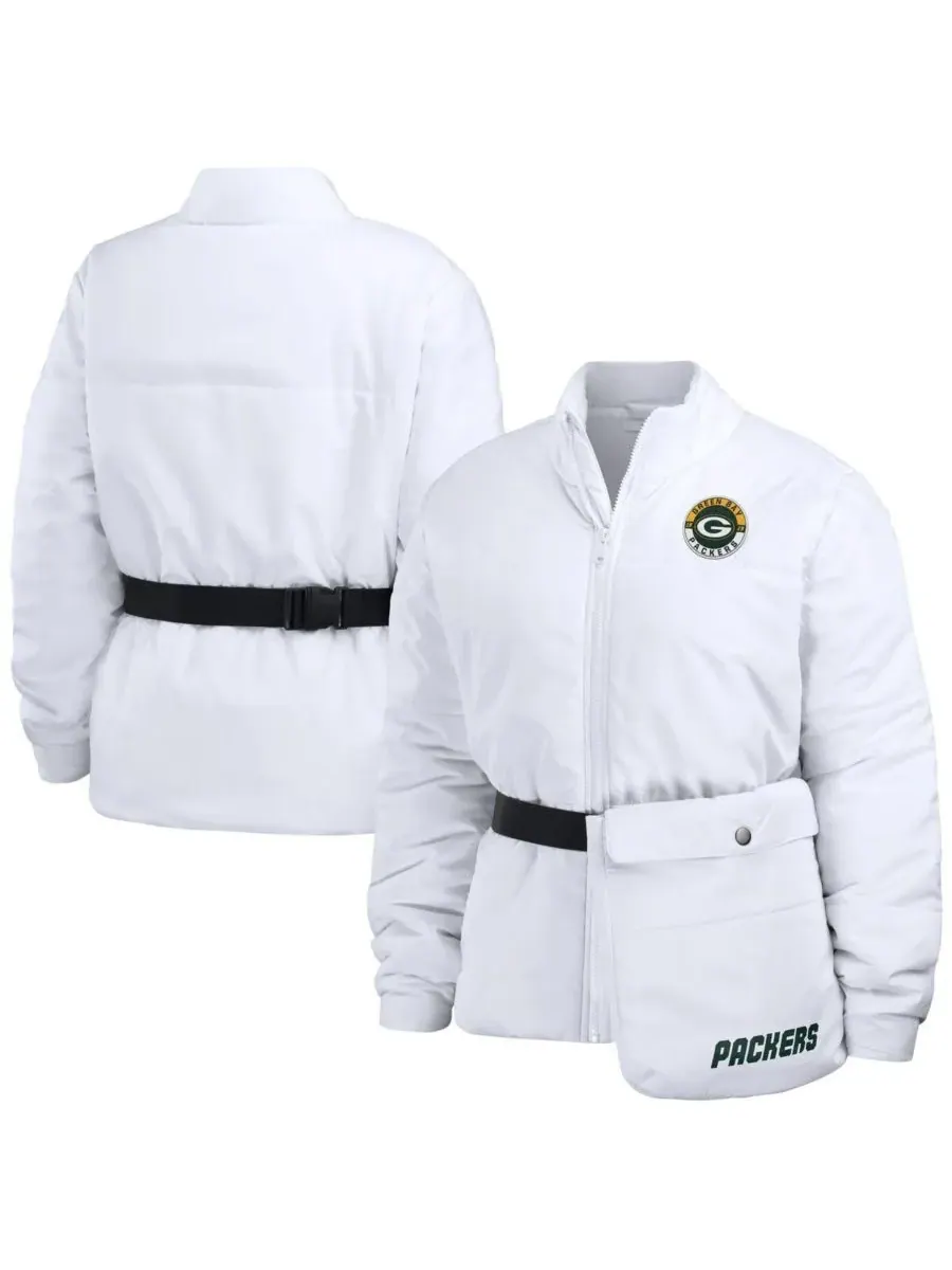 WEAR by Erin Andrews Женская белая пуховая куртка Green Bay Packers Packaway на молнии