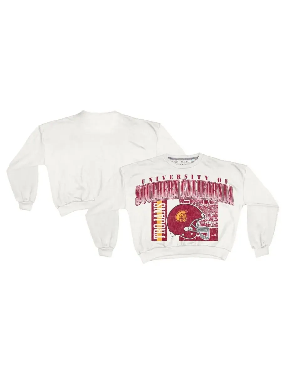 Pressbox Женская белая толстовка USC Trojans Oversized Janice Retro Waist-Length