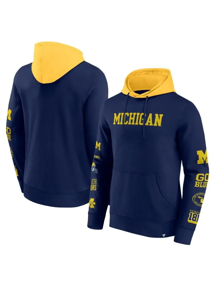 Fanatics Мужская флисовая толстовка с капюшоном, темно-синяя/желтая, с цветными блоками, с эмблемой