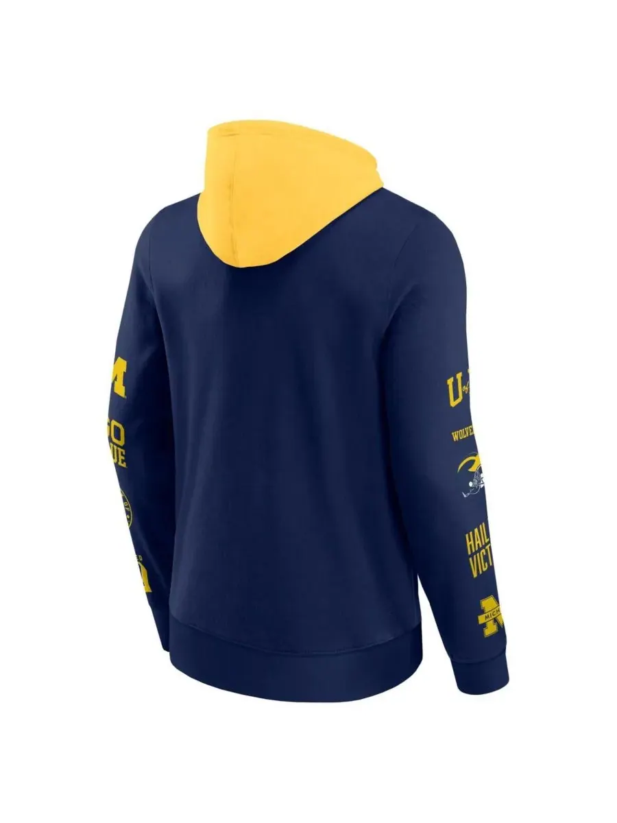 Fanatics Мужская флисовая толстовка с капюшоном, темно-синяя/желтая, с цветными блоками, с эмблемой — изображение 2 из 3