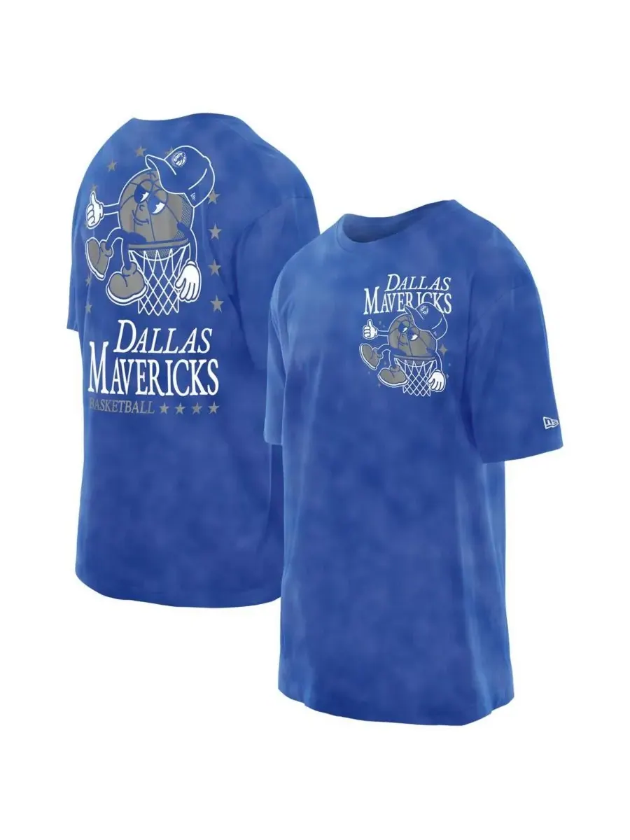 New Era Мужская синяя футболка Dallas Mavericks Old School Sport Enzyme Wash Oversized