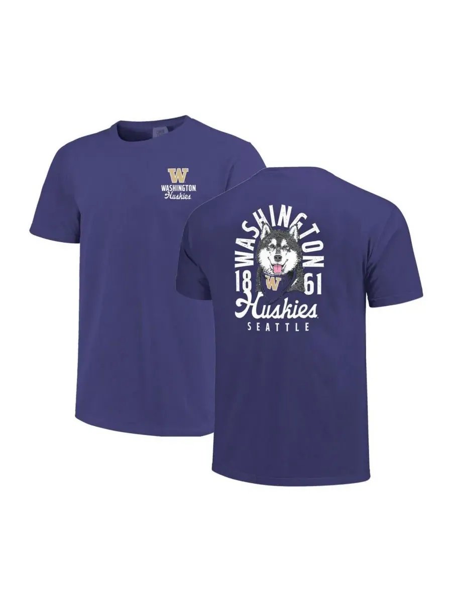 Image One Мужская фиолетовая футболка Washington Huskies Comfort Colors с изображением талисмана