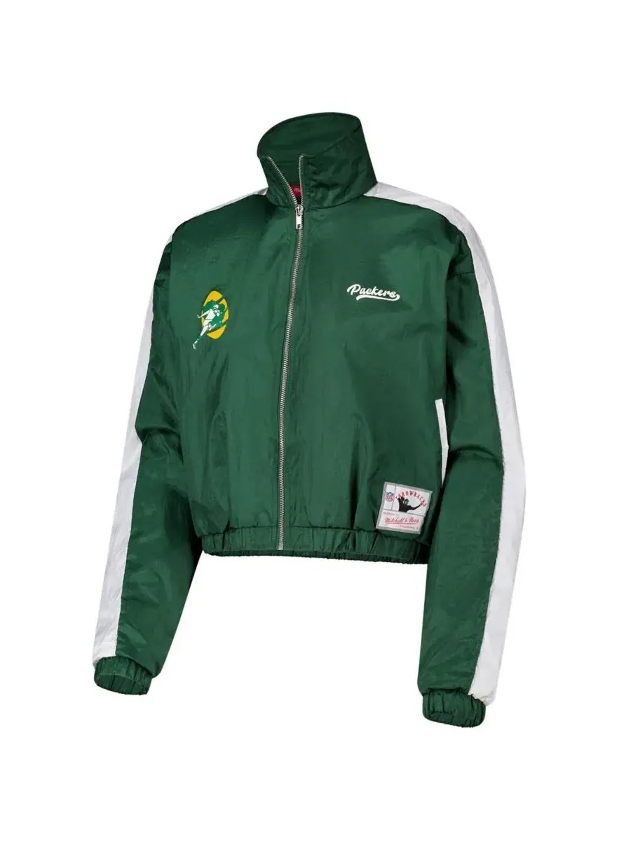 Mitchell & Ness Женская укороченная нейлоновая куртка на молнии зеленого цвета с символикой команды — изображение 2 из 3