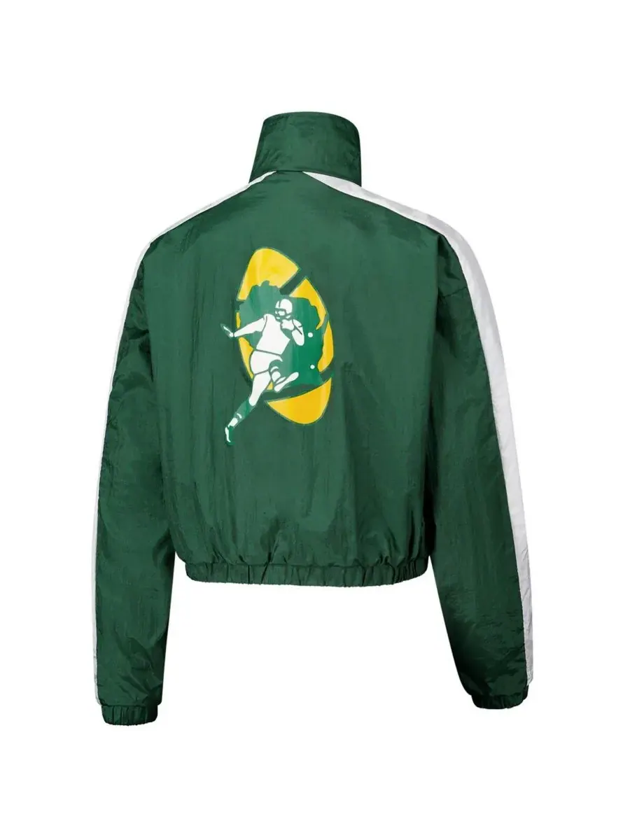 Mitchell & Ness Женская укороченная нейлоновая куртка на молнии зеленого цвета с символикой команды — изображение 3 из 3