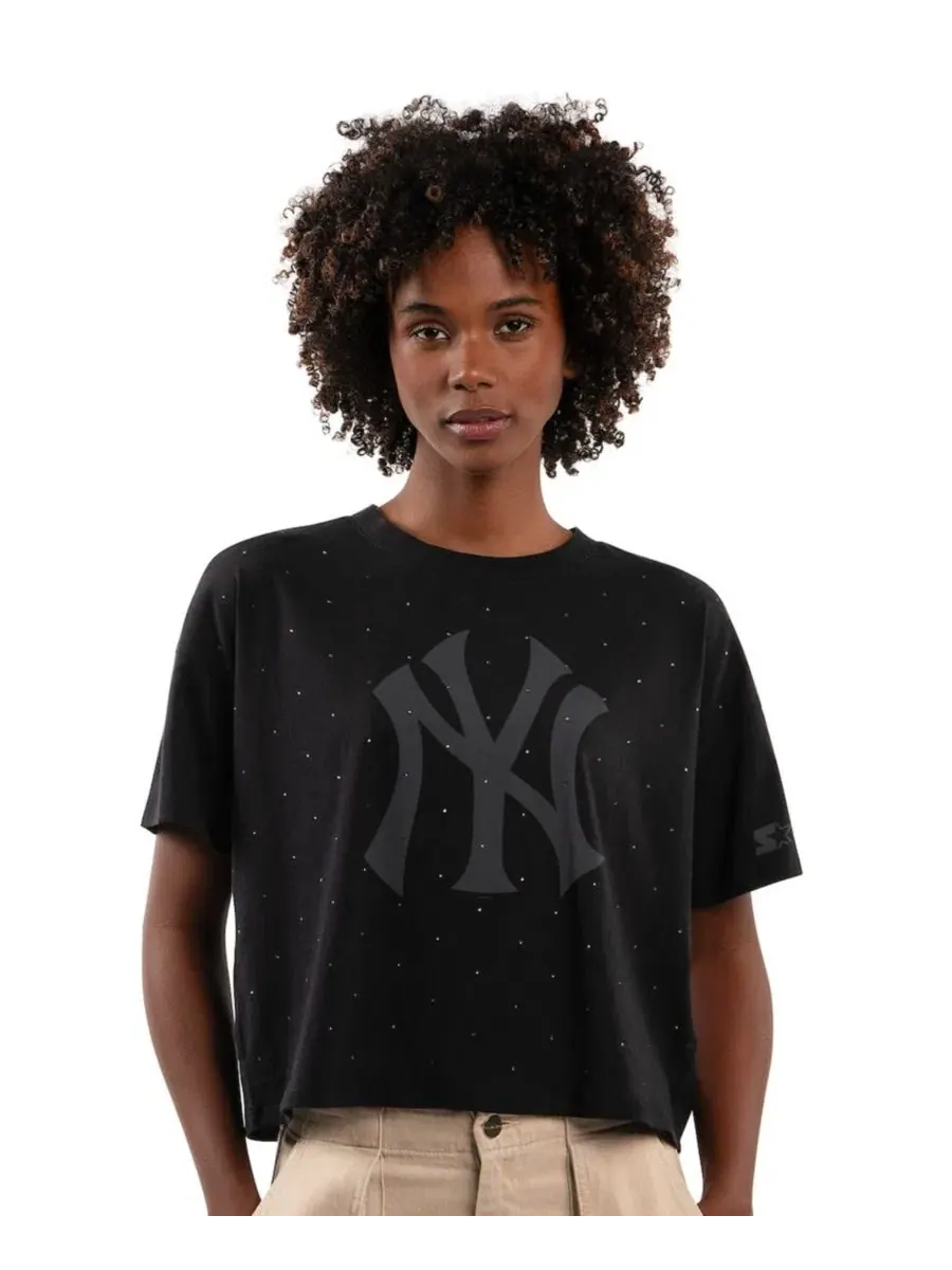 Футболка-кроп с принтом New York Yankees Rhinestone Sprinkle Starter