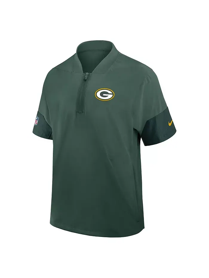 Мужская зеленая куртка тренера Green Bay Packers с коротким рукавом и четверть-молнией для боковой — изображение 2 из 3