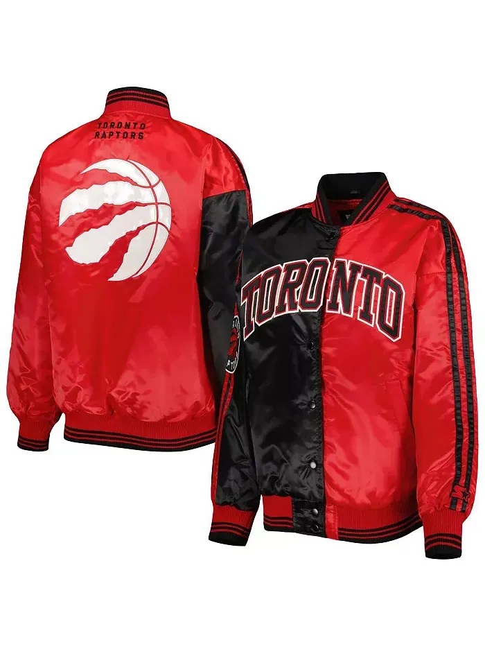 Женская чёрно-красная университетская куртка Toronto Raptors Split Colorblock Satin Full Snap