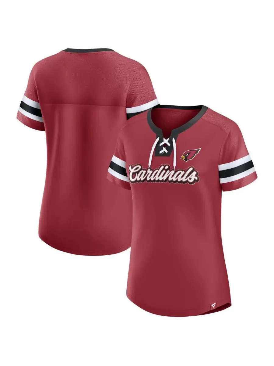 Женская футболка с V-образным вырезом и шнуровкой «Cardinal Arizona Cardinals Iconic Bling Athena»