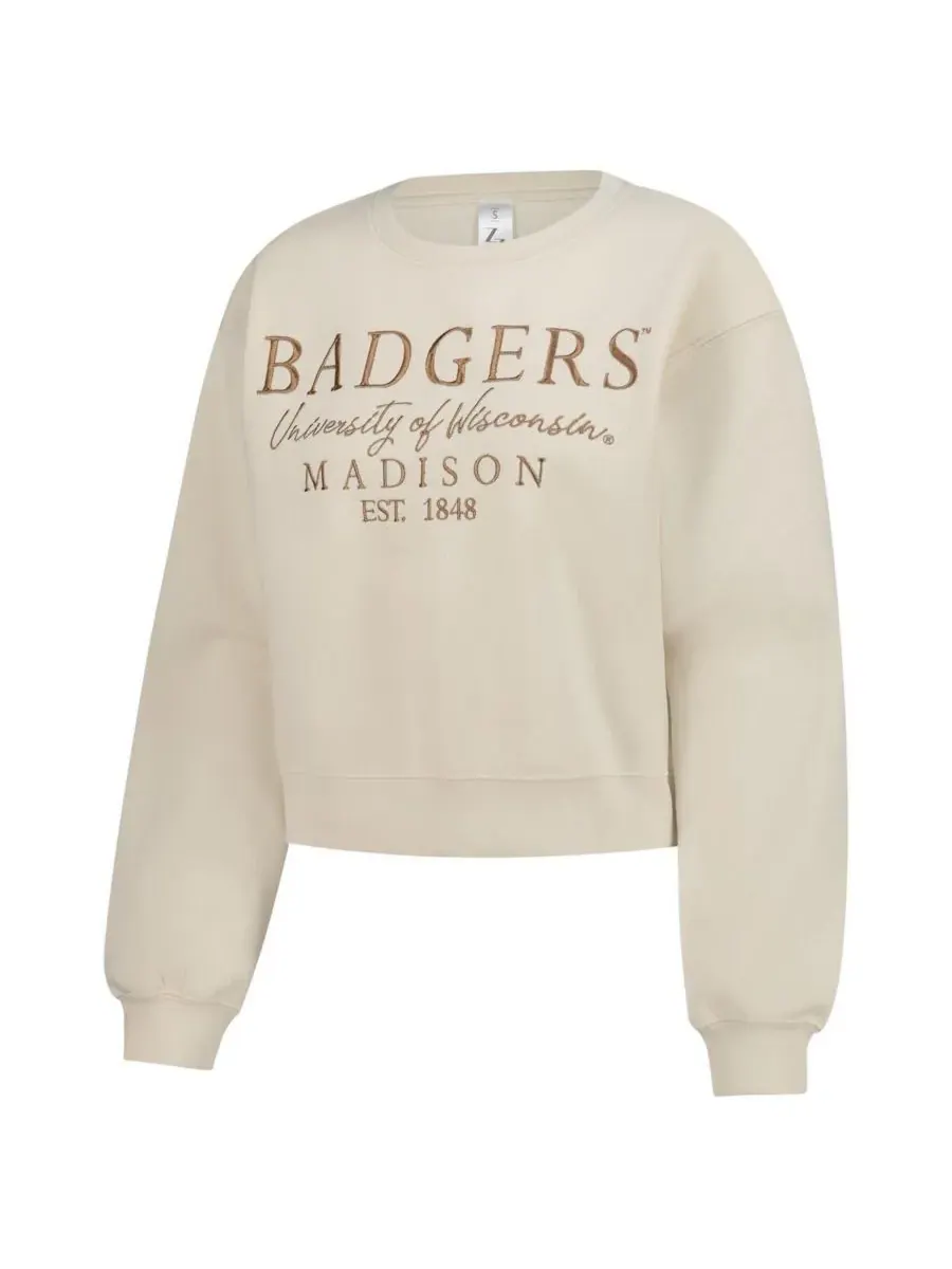 Женская укороченная толстовка с круглым вырезом Sand Wisconsin Badgers ZooZatz — изображение 3 из 3, бежевый