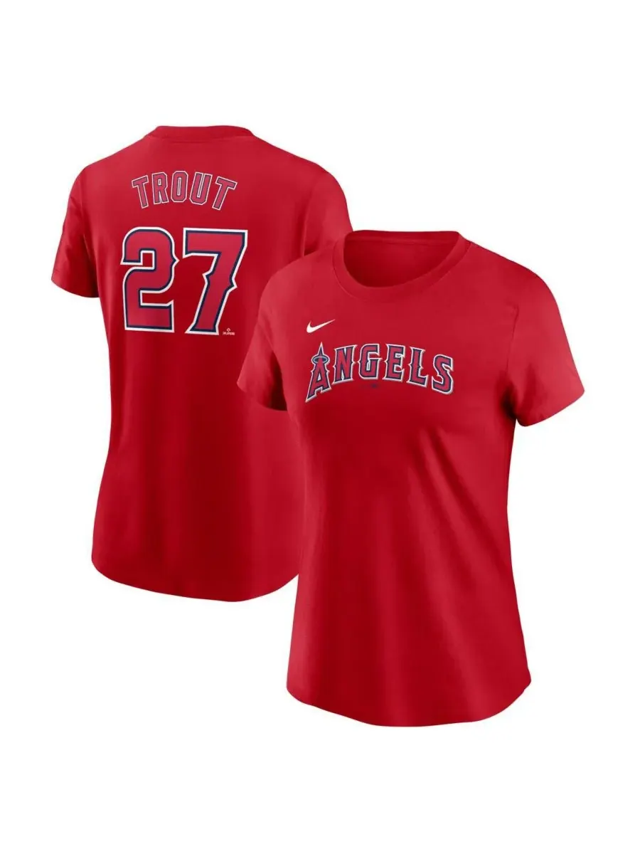Nike Женская красная футболка с номером игрока команды Los Angeles Angels Майка Траута