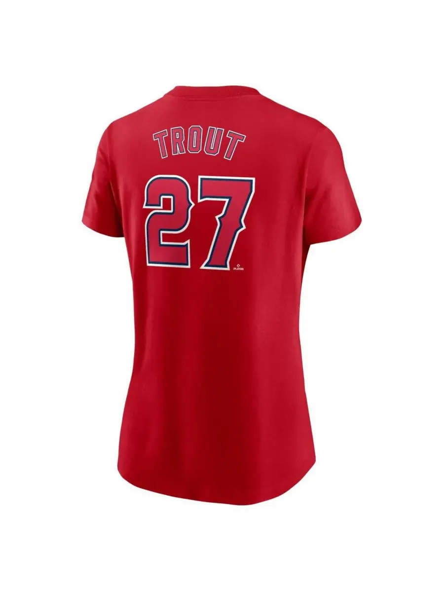 Nike Женская красная футболка с номером игрока команды Los Angeles Angels Майка Траута — изображение 3 из 3, красный