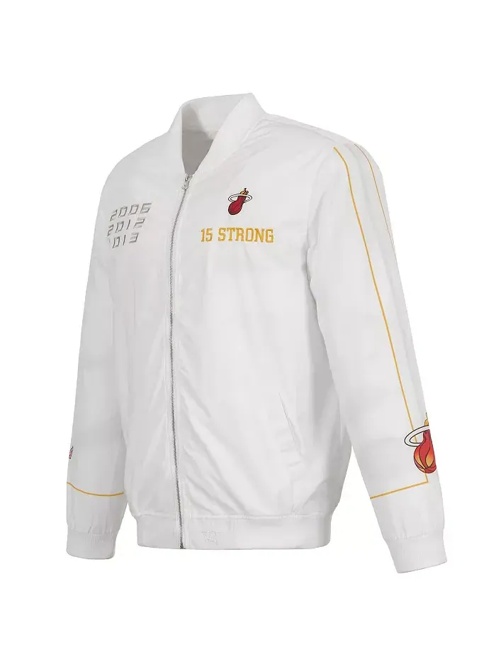 Мужская белая бомбер-куртка Miami Heat 2022/23 City Edition на молнии из нейлона JH Design — изображение 2 из 4