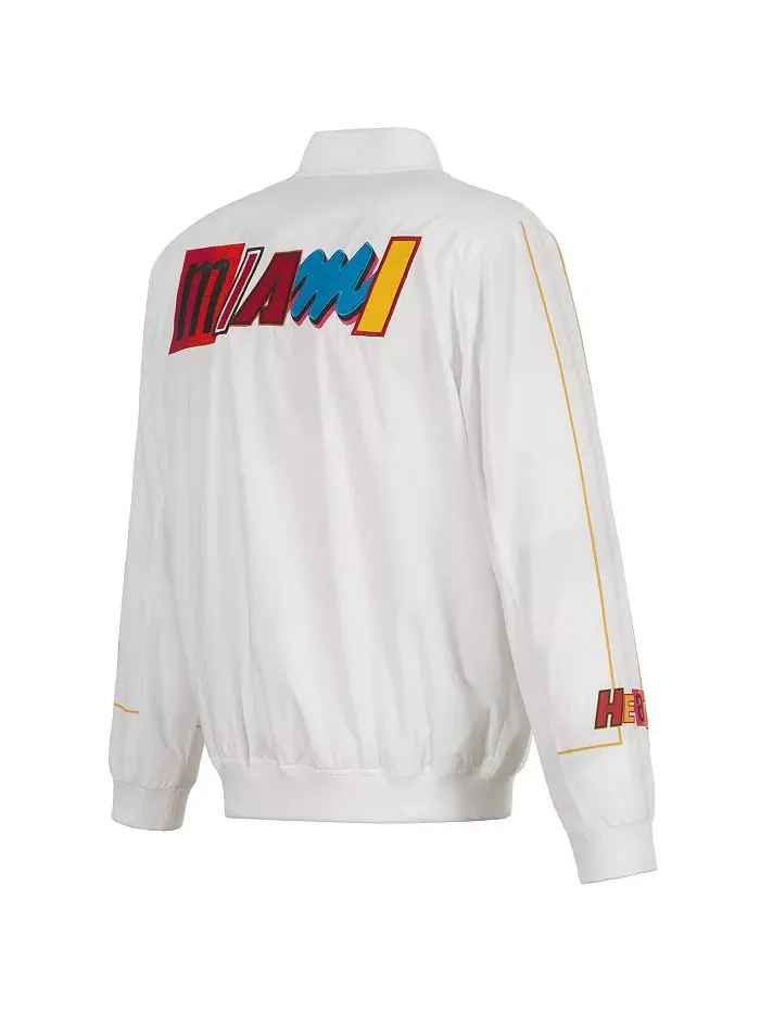 Мужская белая бомбер-куртка Miami Heat 2022/23 City Edition на молнии из нейлона JH Design — изображение 4 из 4