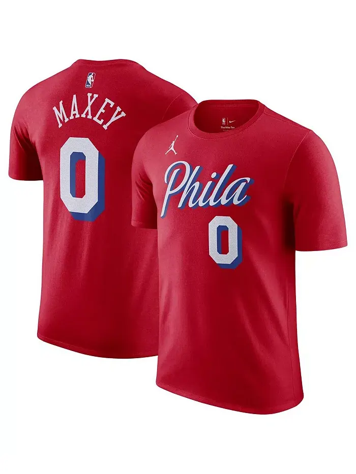 Мужская футболка Philadelphia 76ers Tyrese Maxey красная, коллекция Statement Edition 2022/23, с