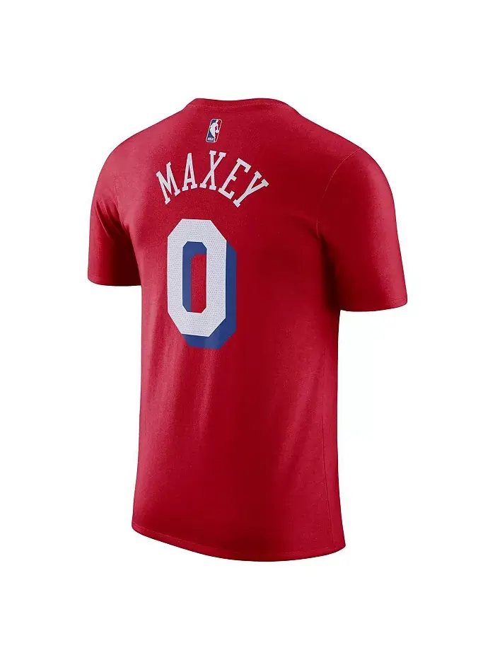 Мужская футболка Philadelphia 76ers Tyrese Maxey красная, коллекция Statement Edition 2022/23, с — изображение 2 из 3