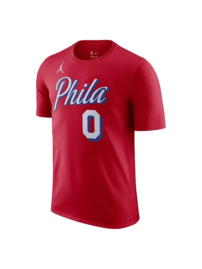Мужская футболка Philadelphia 76ers Tyrese Maxey красная, коллекция Statement Edition 2022/23, с — изображение 3 из 3