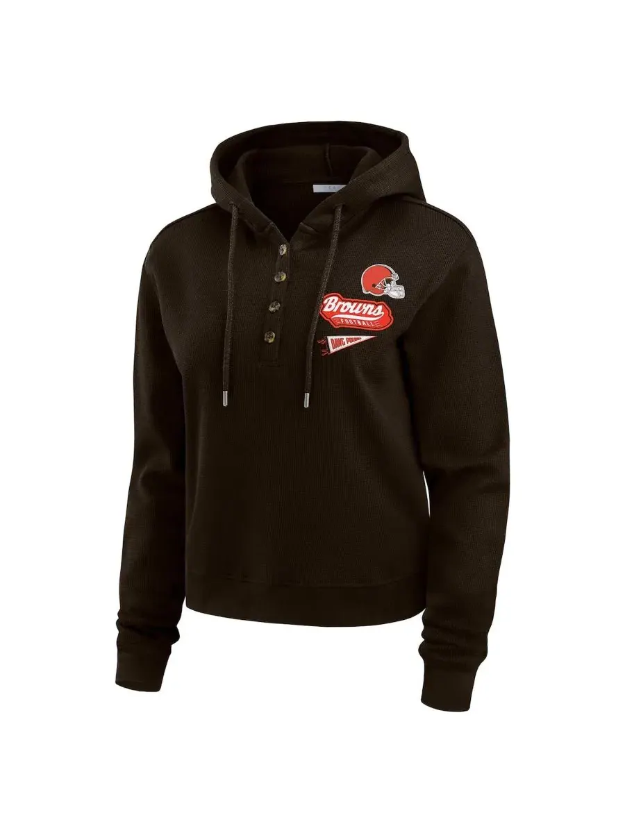 Женский худи-пуловер с вафельным плетением Cleveland Browns, модель Waffle-Knit Pullover Hoodie — изображение 2 из 4