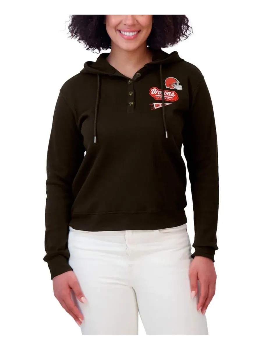 Женский худи-пуловер с вафельным плетением Cleveland Browns, модель Waffle-Knit Pullover Hoodie — изображение 4 из 4