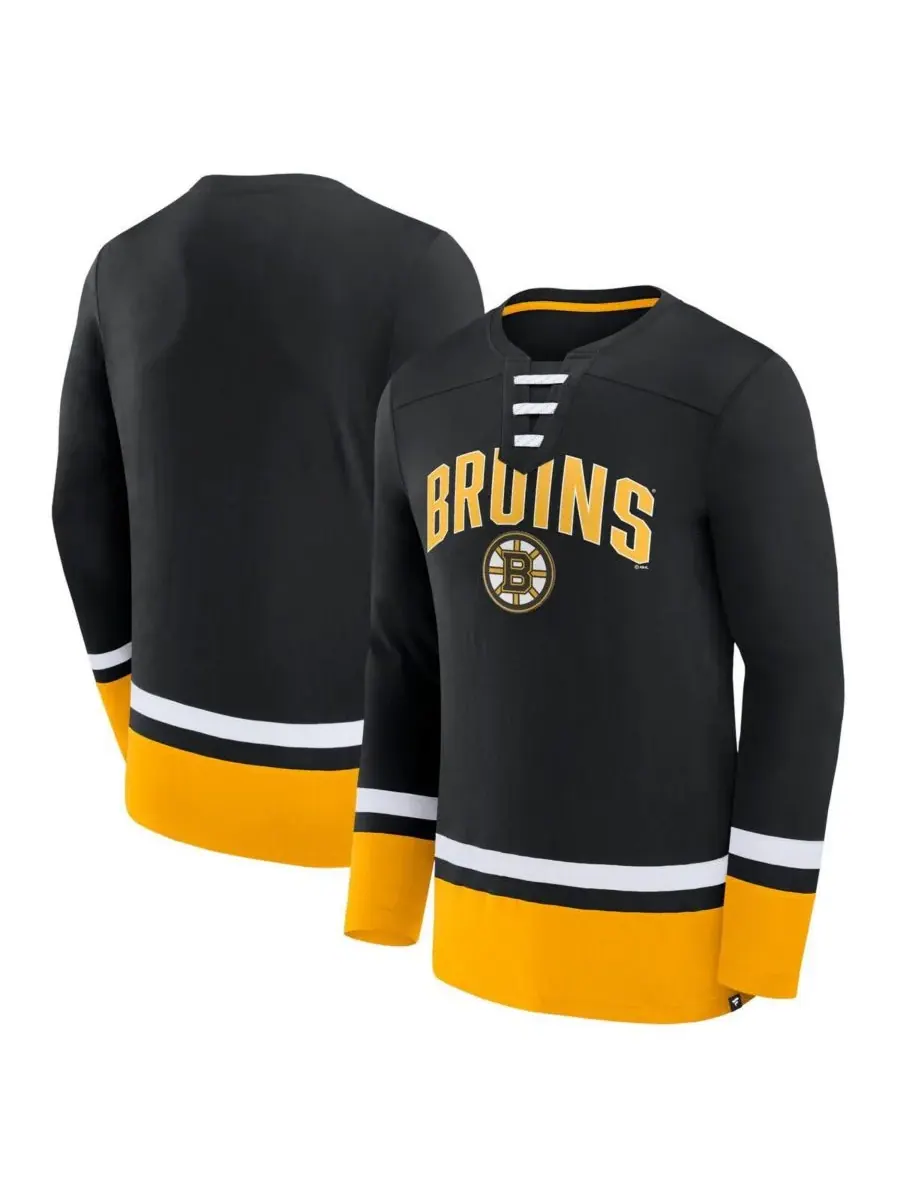 Fanatics Мужская черная футболка с длинными рукавами Boston Bruins Back Pass на шнуровке