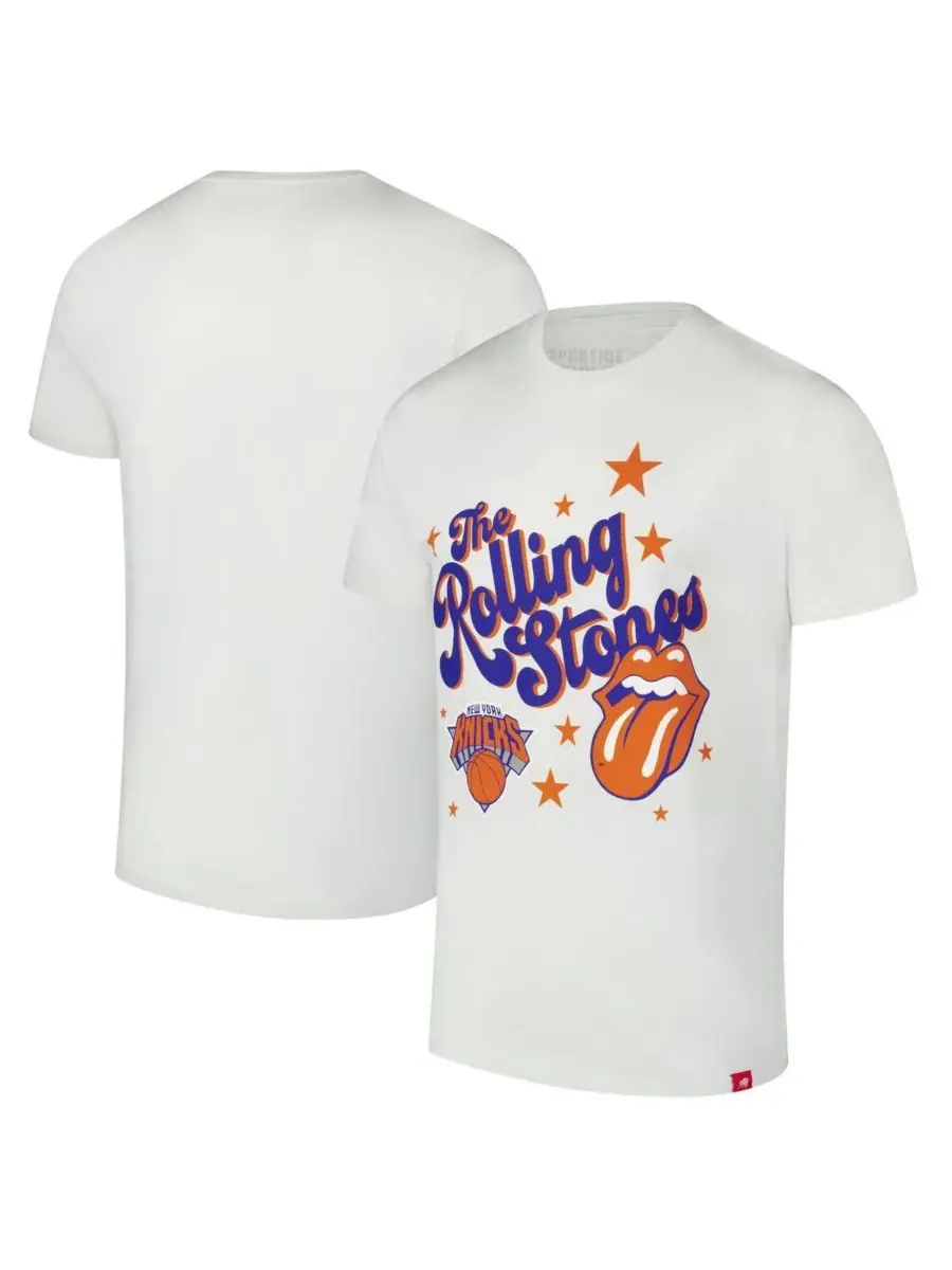 Sportiqe Мужская и женская белая футболка Rolling Stones x New York Knicks Bingham Collab
