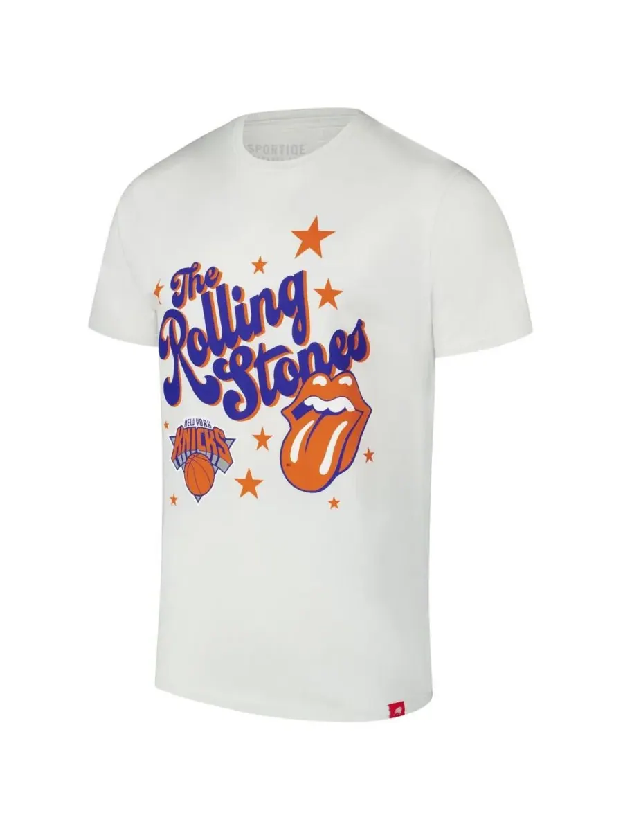 Sportiqe Мужская и женская белая футболка Rolling Stones x New York Knicks Bingham Collab — изображение 3 из 3, белый